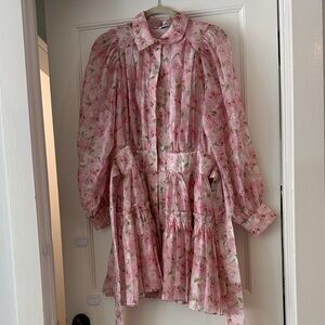 En Saison Pink Floral Tiered Dress with Peter Pan Collar